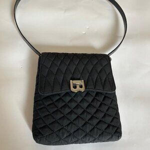 Rare Bally Black Quilted Fabric and Leather Mini Crossbody or Waist Bag